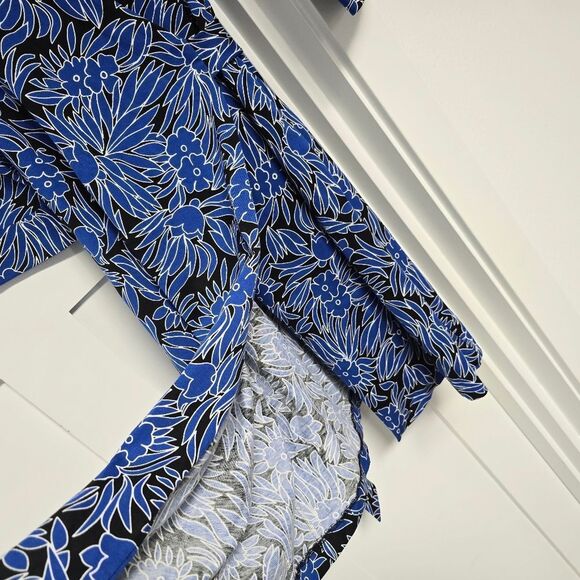 Diane Von Furstenberg Julian New 3/4 Sleeve Wrap Dress in Black & Blue Floral - Picture 7 of 11